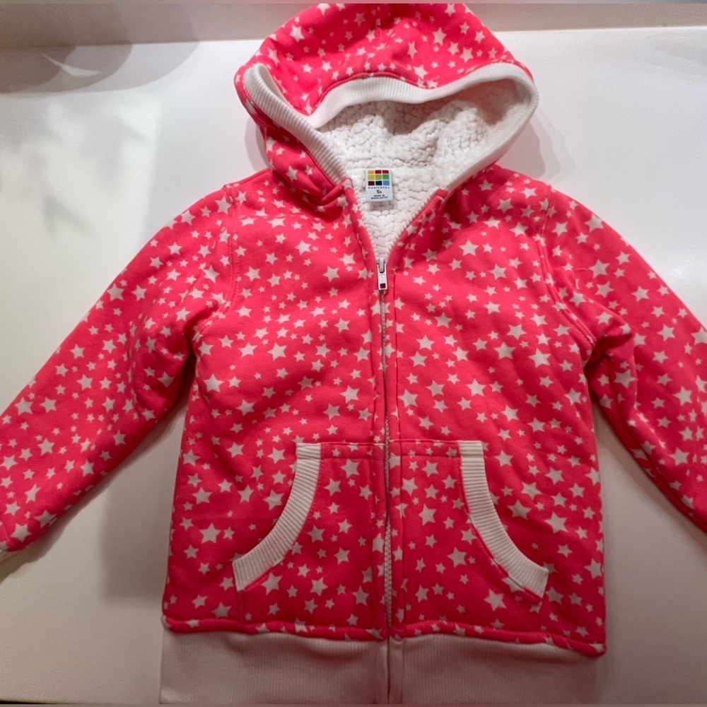 HEALTHTEX GIRLS PINK STARRED SIZE 5T HOODIE ZIP UP SWEAT SHIRT. BRITE PINK/WHITE - Picture 8 of 11